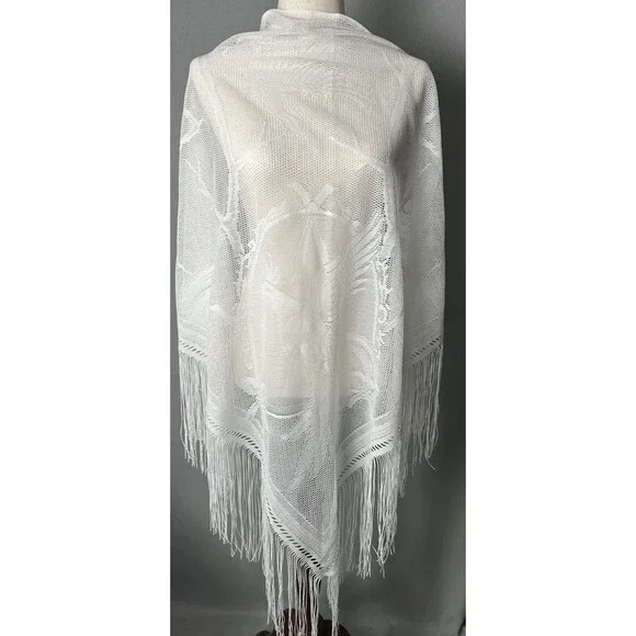VTG Mantilla Birds Triangle Fringe Church Piano Shawl Scarf  Wrap Japan - Picture 5 of 9